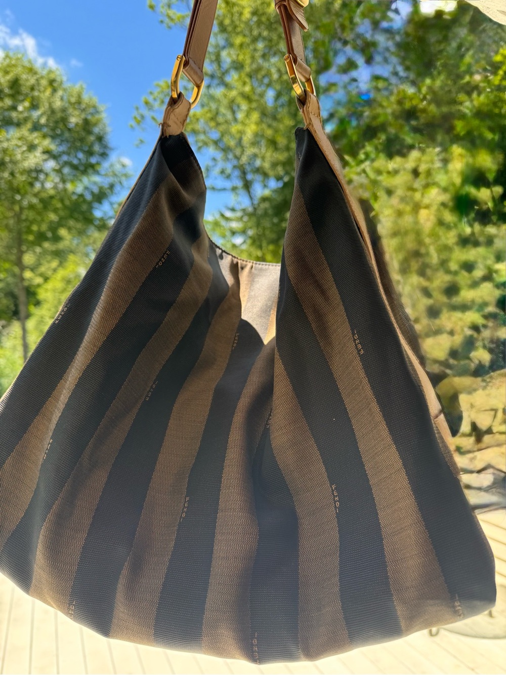 Fendi Brown and Black Striped Hobo Bag